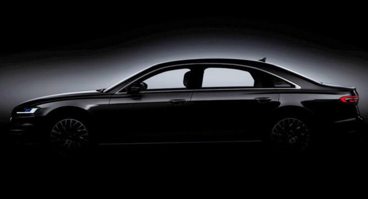 Yeni Audi A8den yan profil ve farlar gsteren ipucu